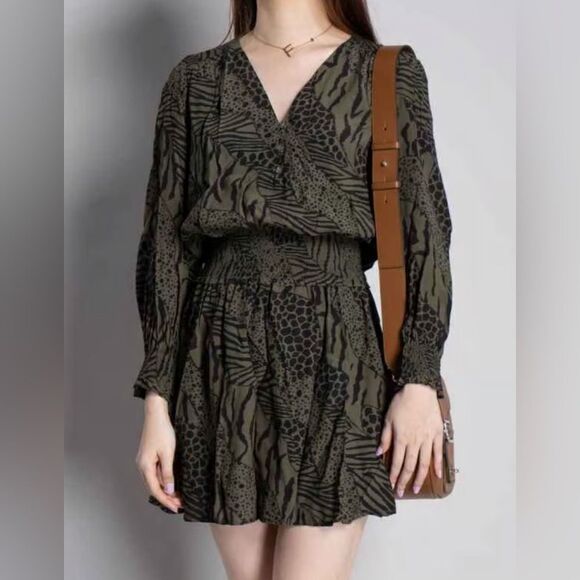 Rails Zana dress olive mixed animal stripe pullover long sleeve xl - Picture 1 of 8